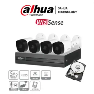 Kit Dahua 5Mp, 4 Cámaras, Fuente 4A, 1Tb, 50mts UTP5e Cobre. Cajas