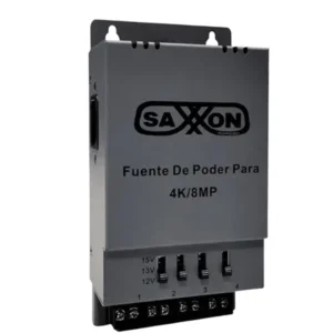 SAXXON Fuente de poder Regulable Metálica, 4 Canales, Voltaje 12V 13V o 15V, 5 Amp.